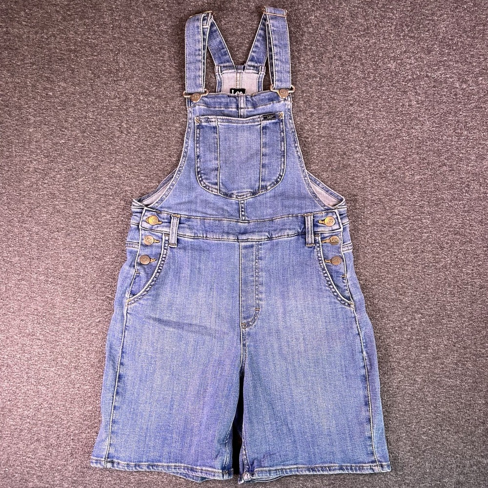 Lee Overalls Womens Small Blue Medium Wash Farm Chore Boho Bib Shortalls Pockets